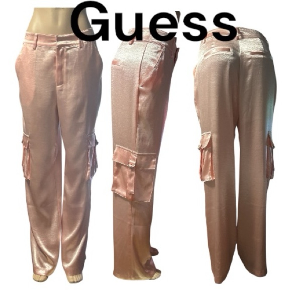 NEW Guess Shimmering Pink Satin Cargo Pants Size M